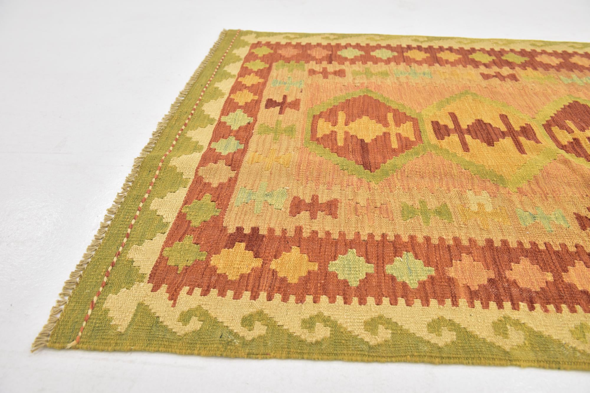 3' 2 x 5' Hand Woven Kilim Waziri Wool Rug