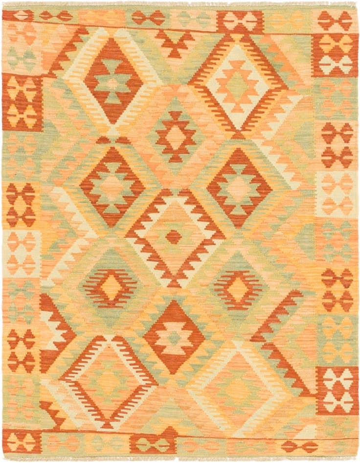 Detail image of 3' 2 x 4' 10 Hand Woven Kilim Waziri Wool Rug