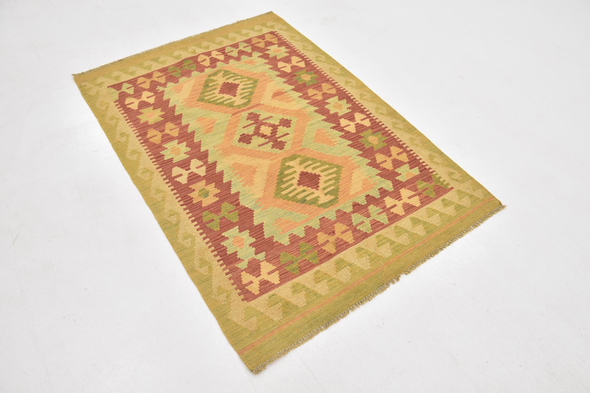 3' 4 x 4' 10 Hand Woven Kilim Waziri Wool Rug