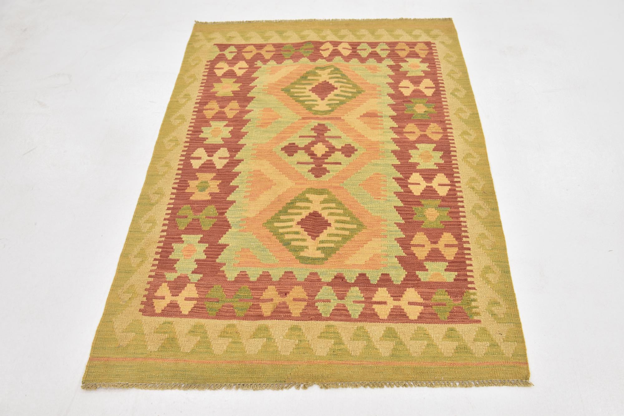3' 4 x 4' 10 Hand Woven Kilim Waziri Wool Rug