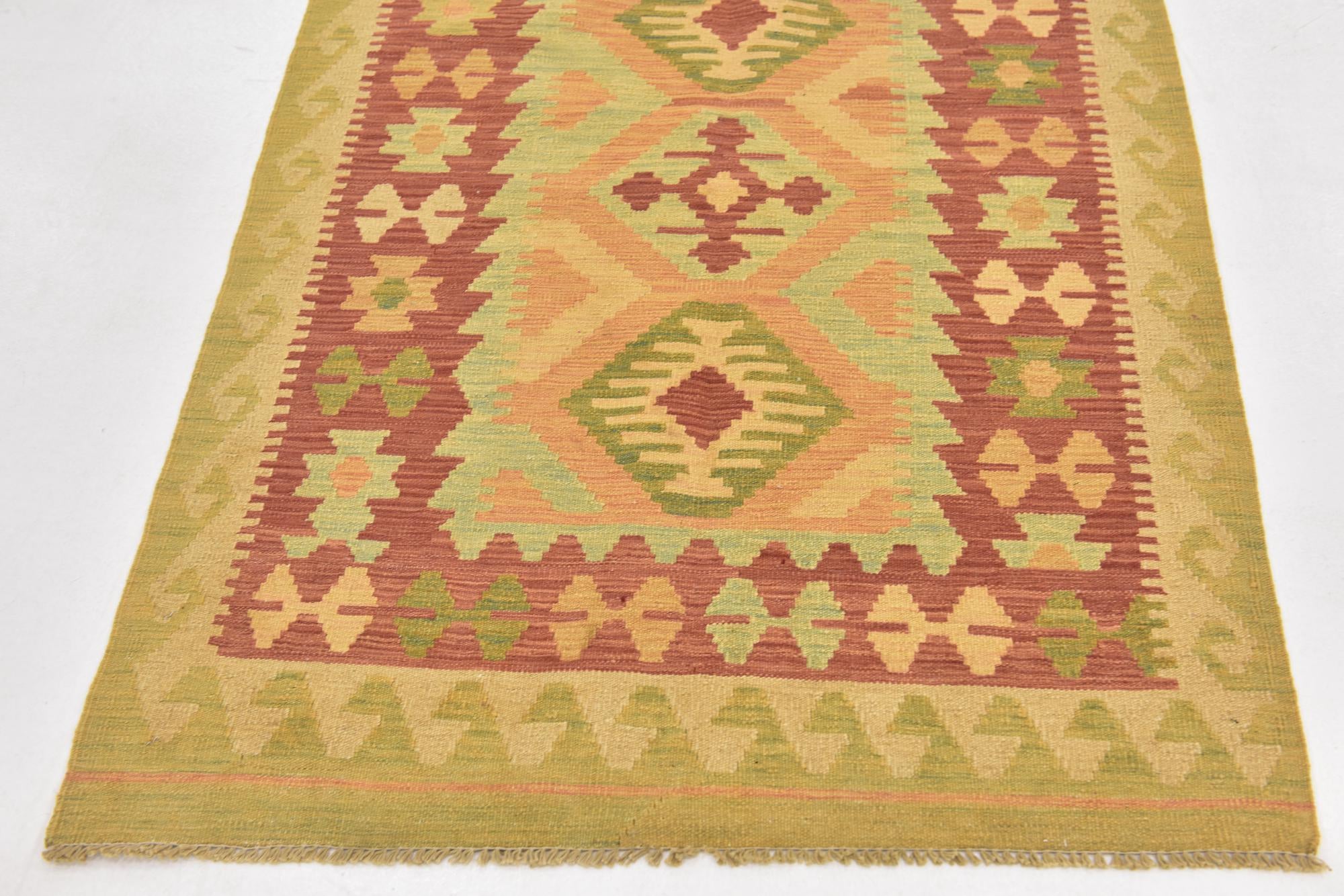 3' 4 x 4' 10 Hand Woven Kilim Waziri Wool Rug