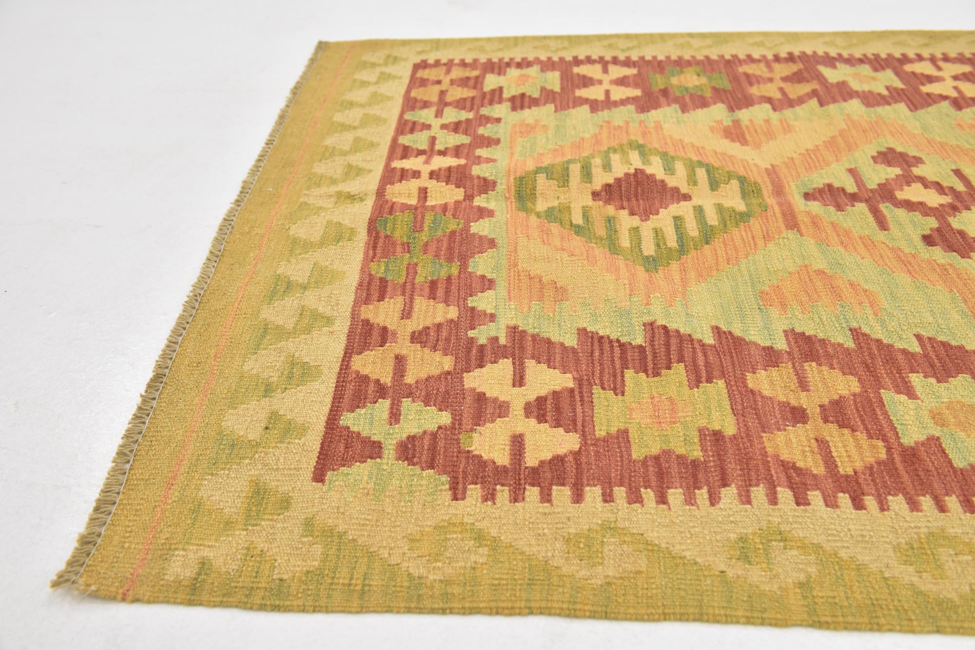 3' 4 x 4' 10 Hand Woven Kilim Waziri Wool Rug