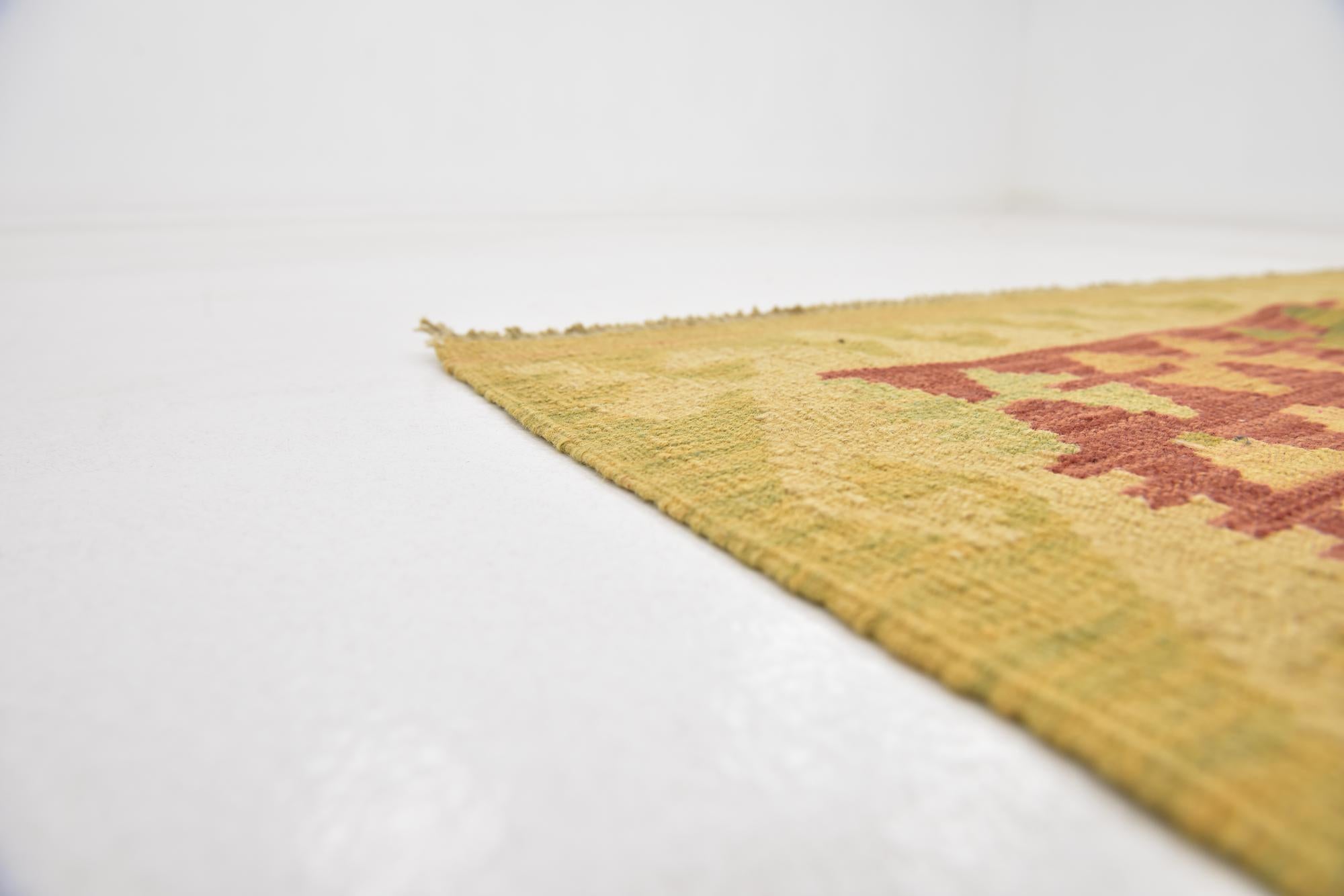 3' 4 x 4' 10 Hand Woven Kilim Waziri Wool Rug