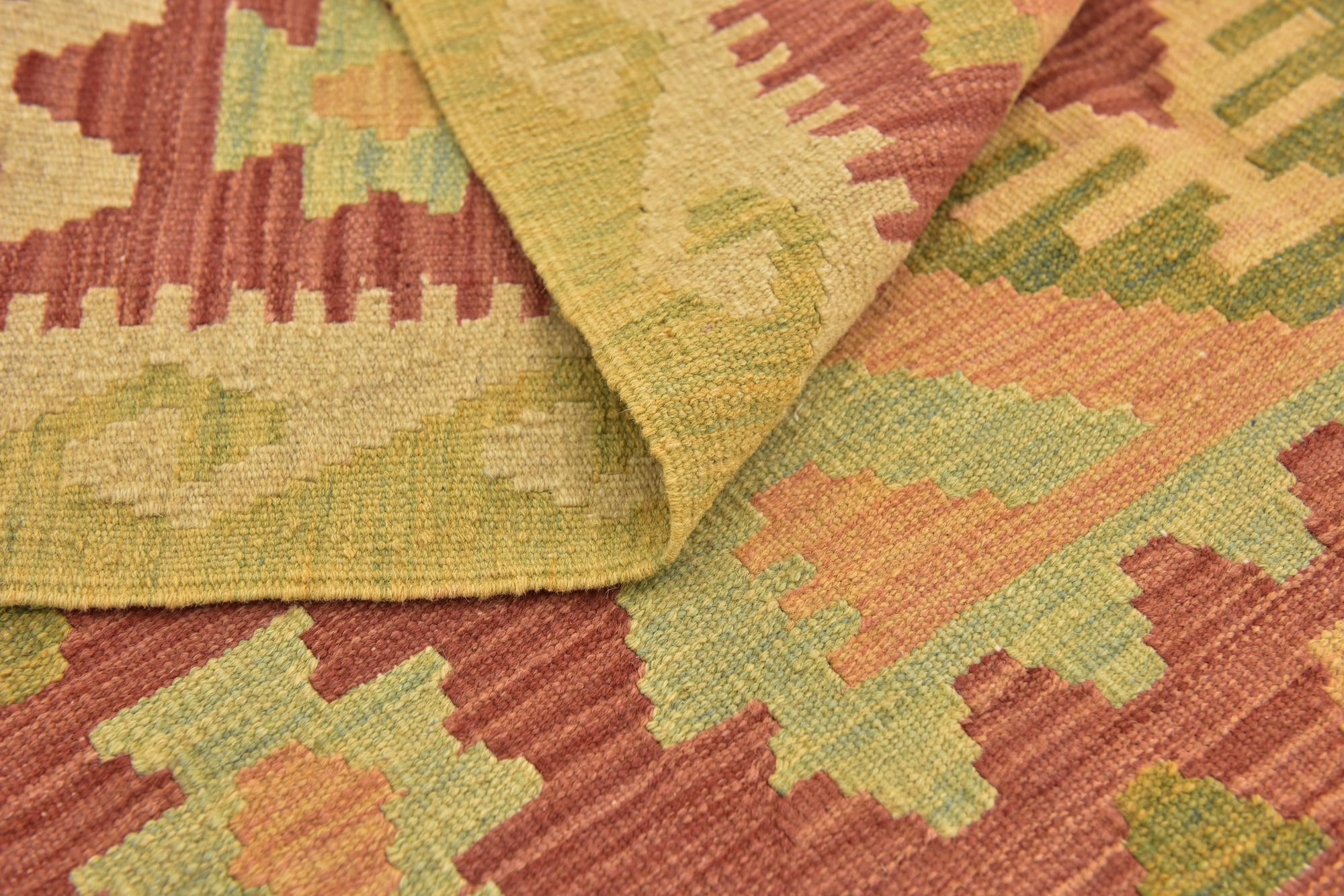 3' 4 x 4' 10 Hand Woven Kilim Waziri Wool Rug
