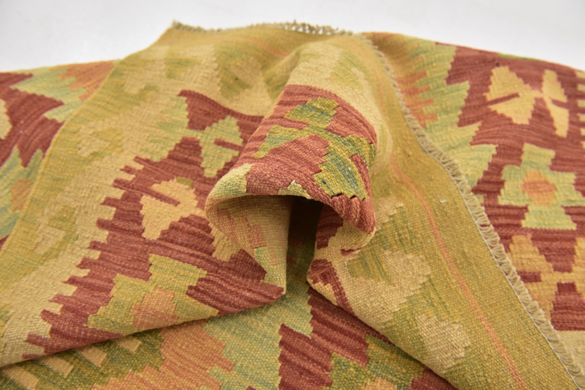 3' 4 x 4' 10 Hand Woven Kilim Waziri Wool Rug