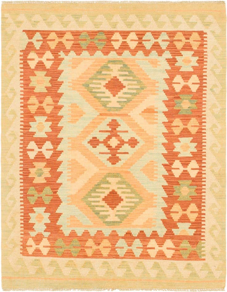 Detail image of 3' 4 x 4' 10 Hand Woven Kilim Waziri Wool Rug