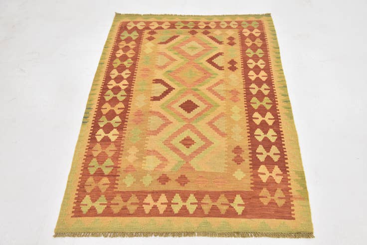Detail image of 3' 5 x 5' Hand Woven Kilim Waziri Wool Rug