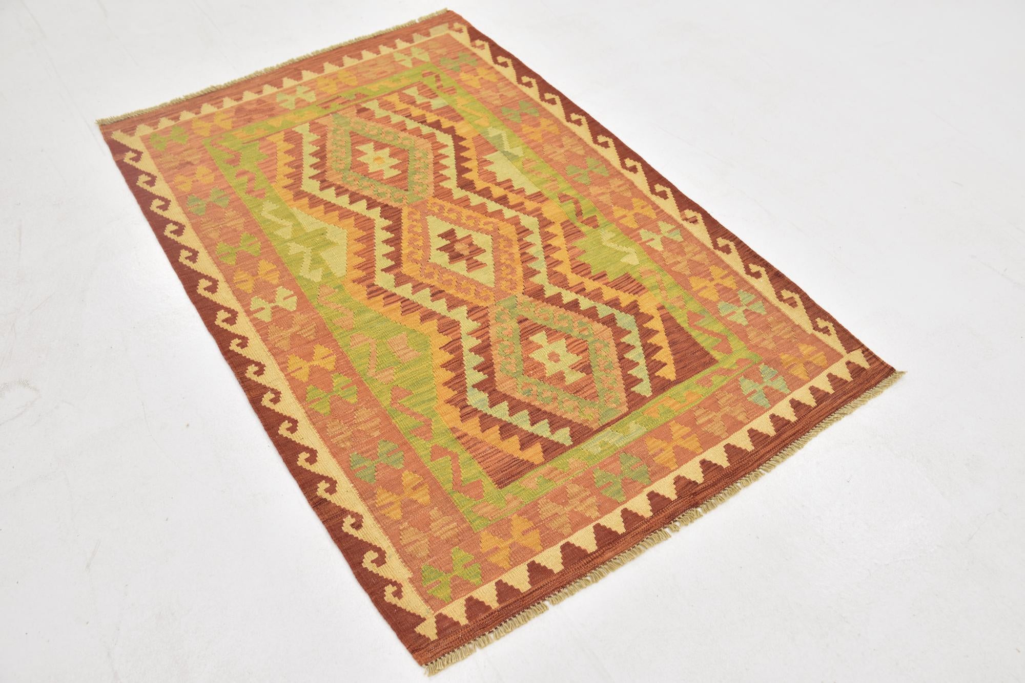 3' 2 x 4' 9 Hand Woven Kilim Waziri Wool Rug