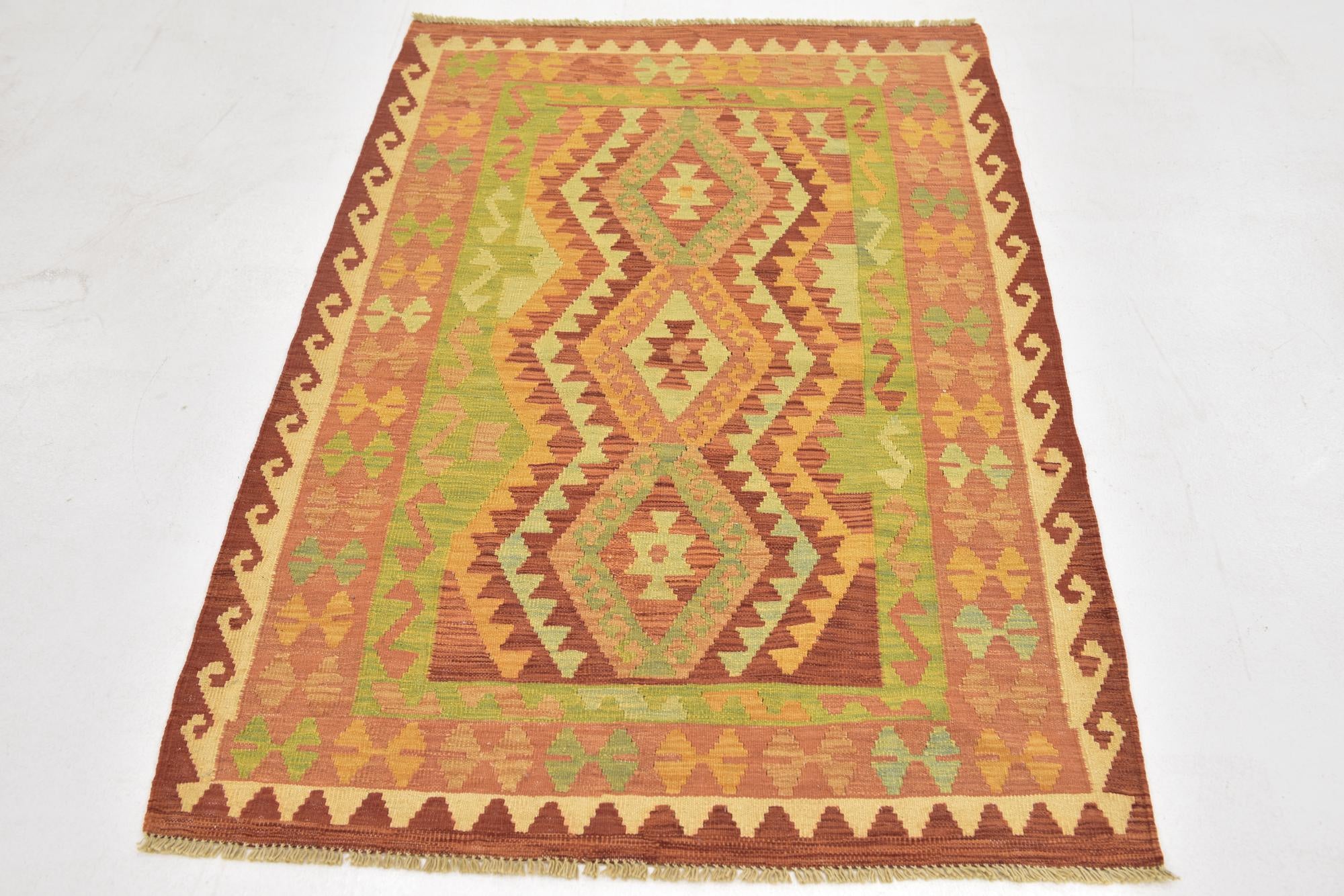 3' 2 x 4' 9 Hand Woven Kilim Waziri Wool Rug