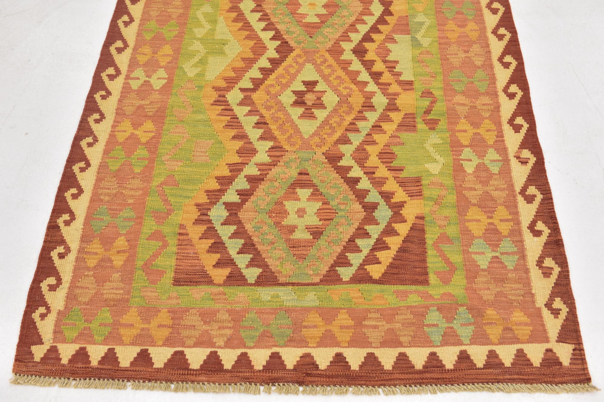 3' 2 x 4' 9 Hand Woven Kilim Waziri Wool Rug