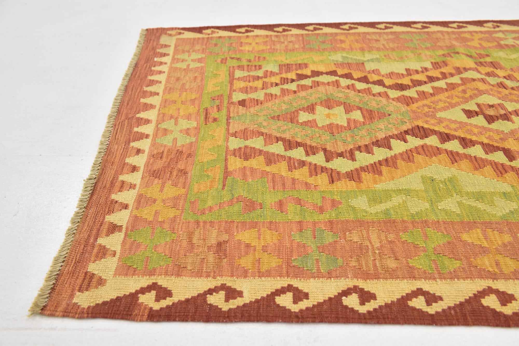 3' 2 x 4' 9 Hand Woven Kilim Waziri Wool Rug