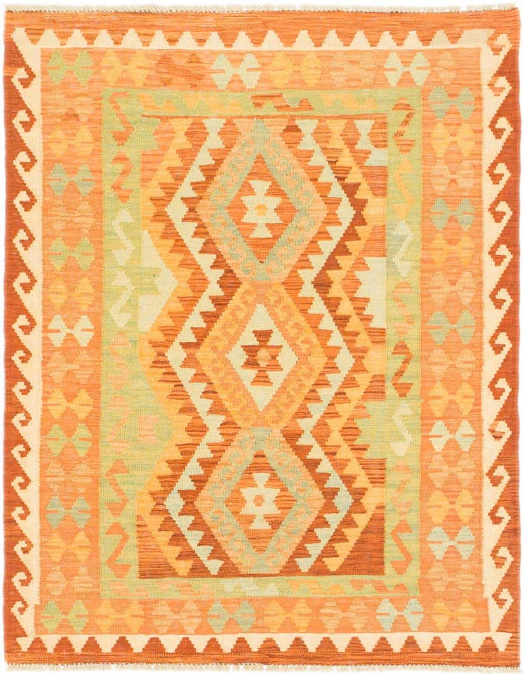 Detail image of 3' 2 x 4' 9 Hand Woven Kilim Waziri Wool Rug