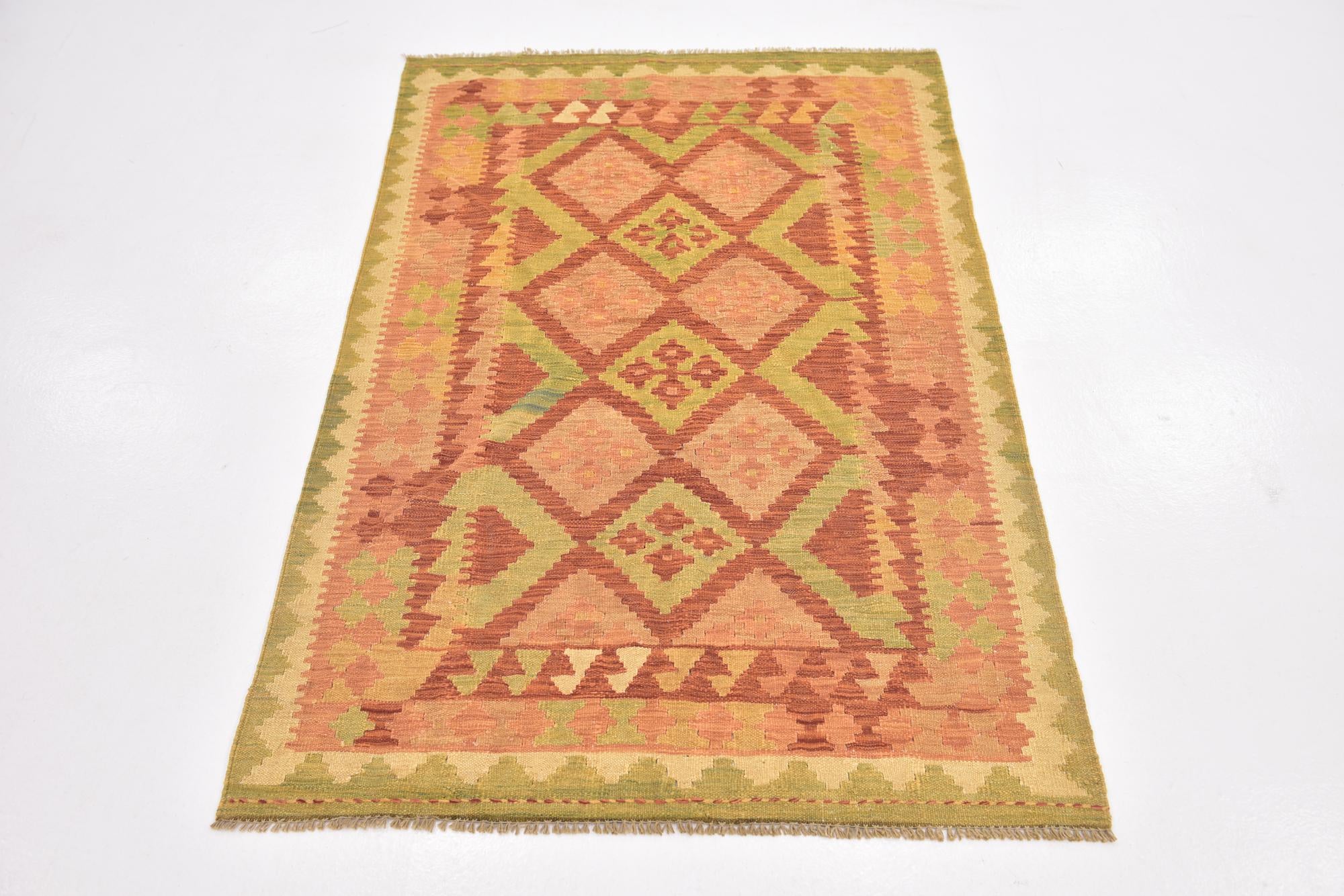 3' 3 x 5' Hand Woven Kilim Waziri Wool Rug