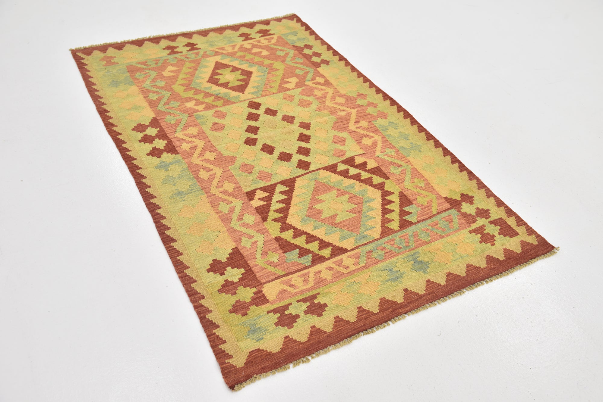 3' 4 x 5' 2 Hand Woven Kilim Waziri Wool Rug