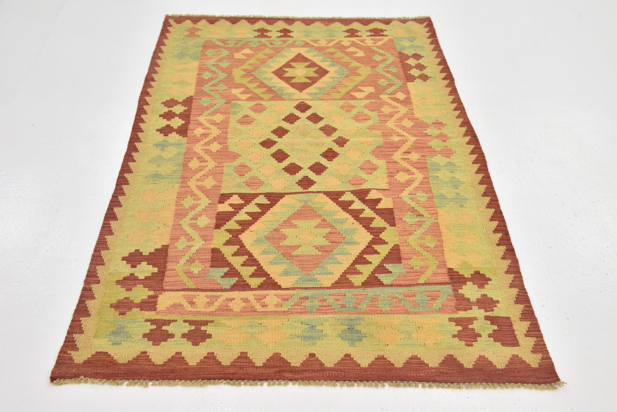 3' 4 x 5' 2 Hand Woven Kilim Waziri Wool Rug