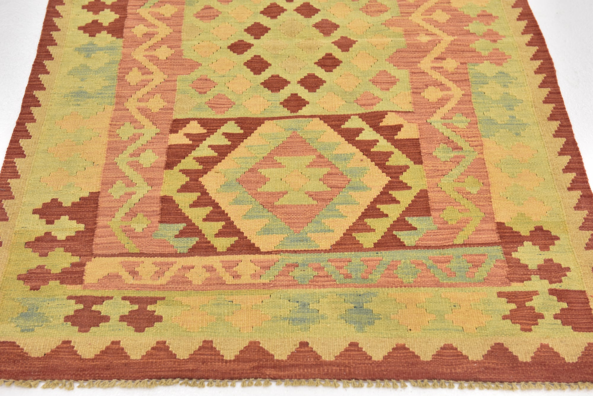 3' 4 x 5' 2 Hand Woven Kilim Waziri Wool Rug