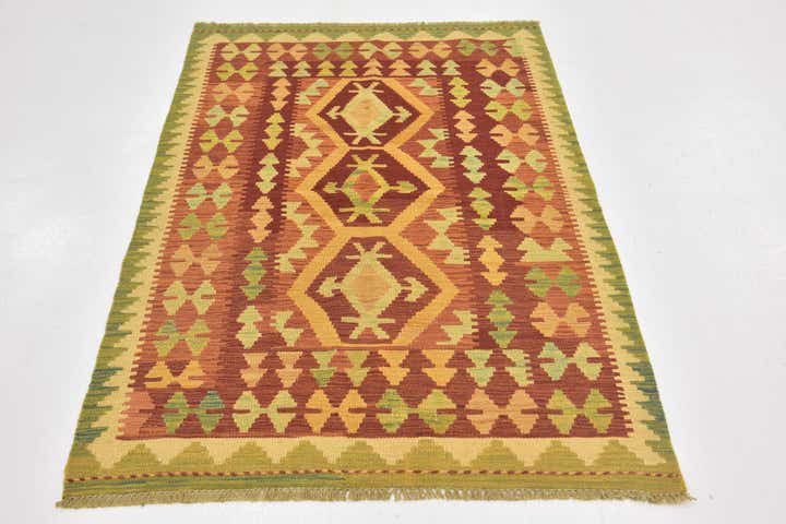 3' 2 x 4' 10 Hand Woven Kilim Waziri Wool Rug
