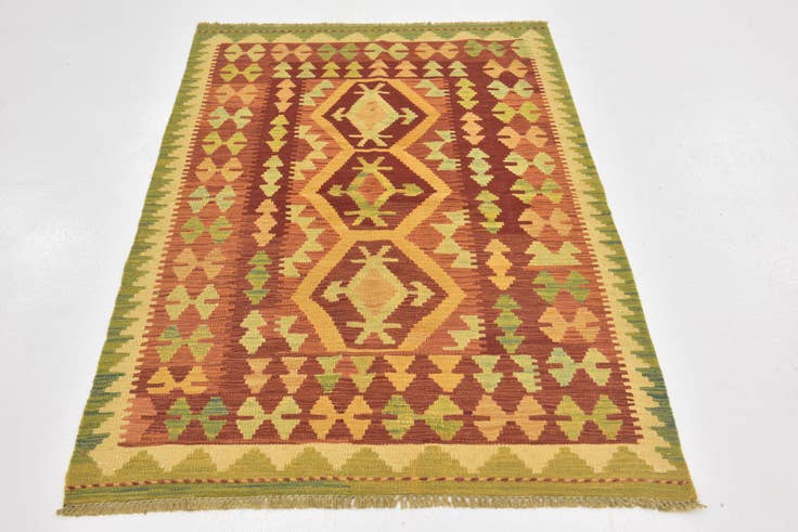 Detail image of 3' 2 x 4' 10 Hand Woven Kilim Waziri Wool Rug