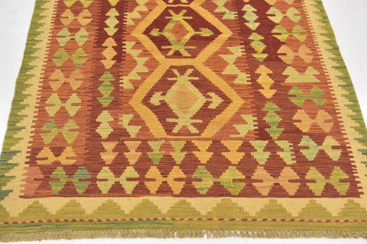 3' 2 x 4' 10 Hand Woven Kilim Waziri Wool Rug