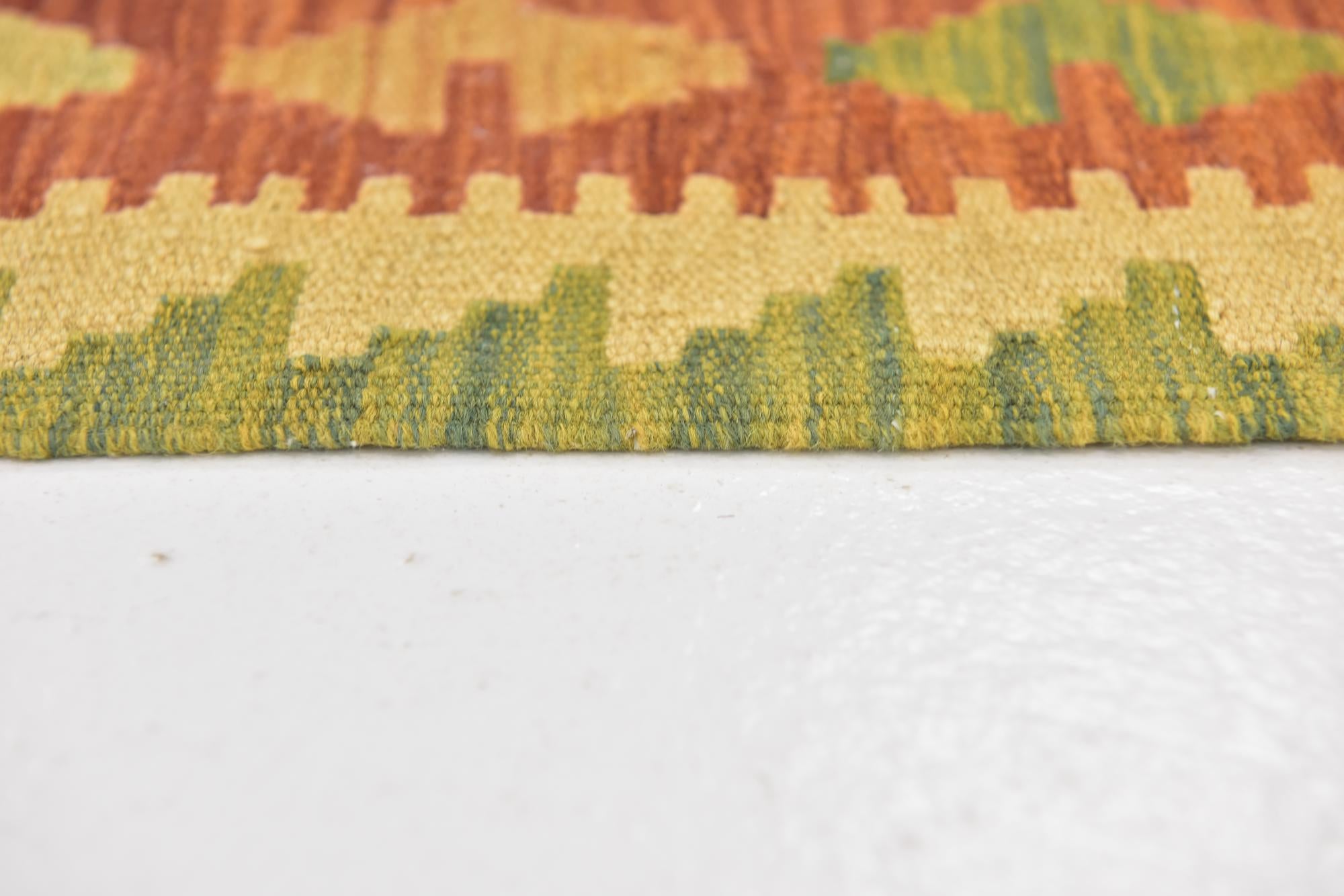 3' 2 x 4' 10 Hand Woven Kilim Waziri Wool Rug