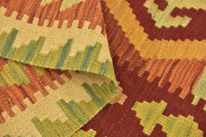 3' 2 x 4' 10 Hand Woven Kilim Waziri Wool Rug