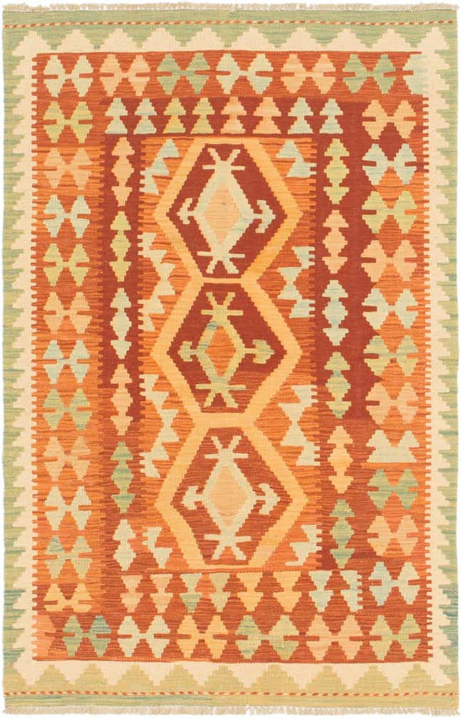 3' 2 x 4' 10 Hand Woven Kilim Waziri Wool Rug