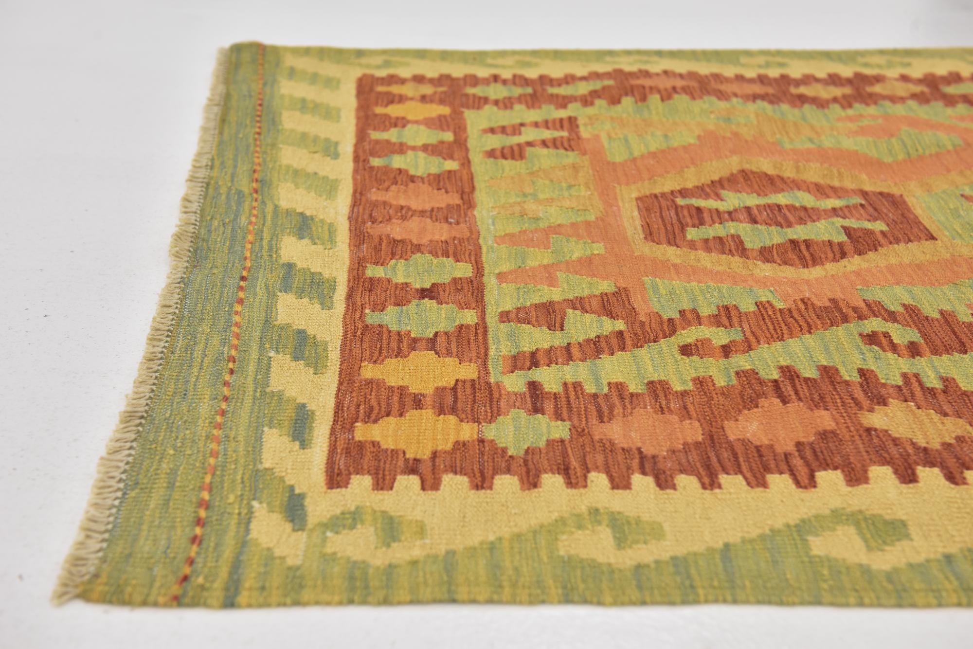 3' 2 x 4' 10 Hand Woven Kilim Waziri Wool Rug