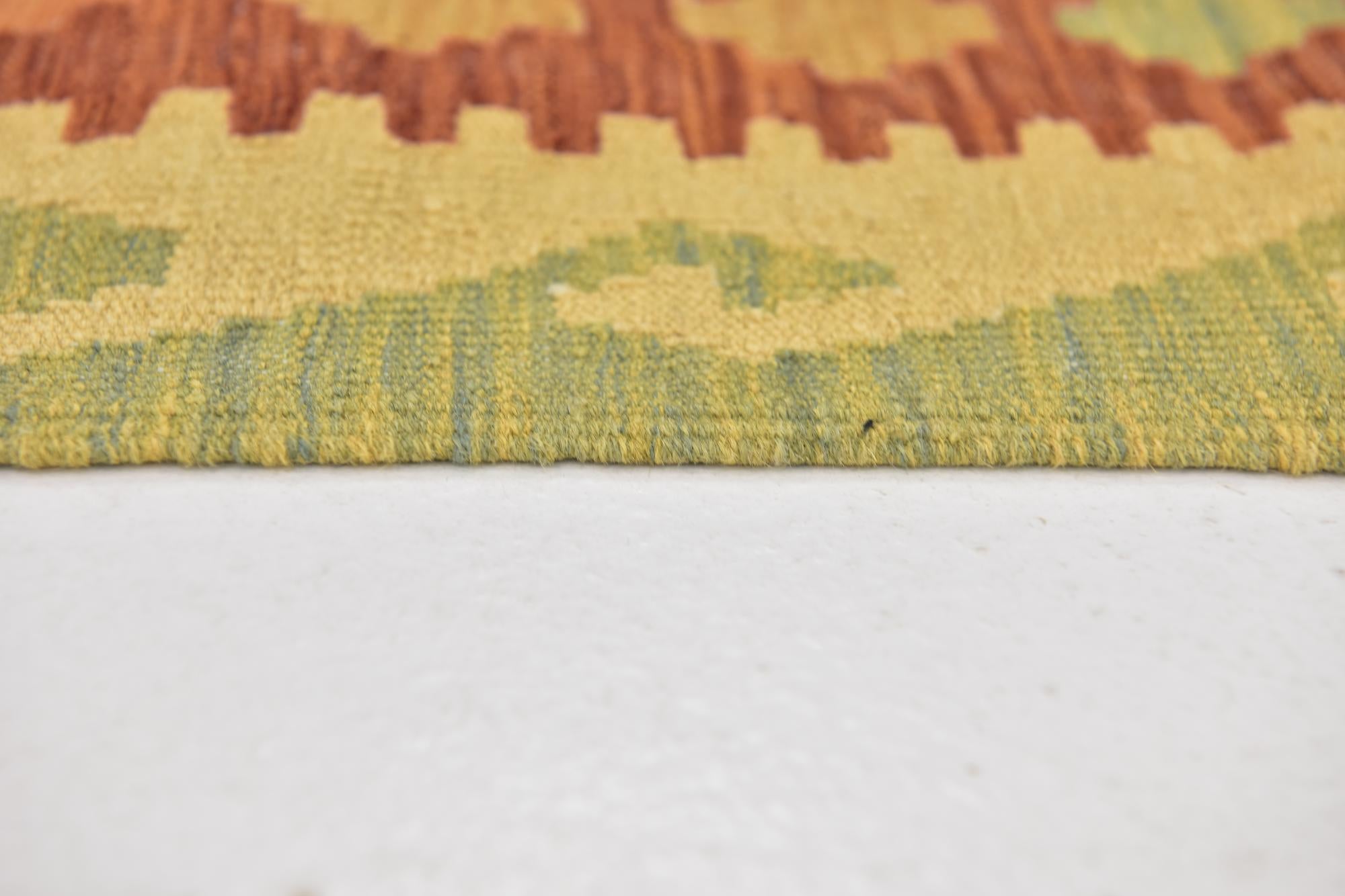 3' 2 x 4' 10 Hand Woven Kilim Waziri Wool Rug