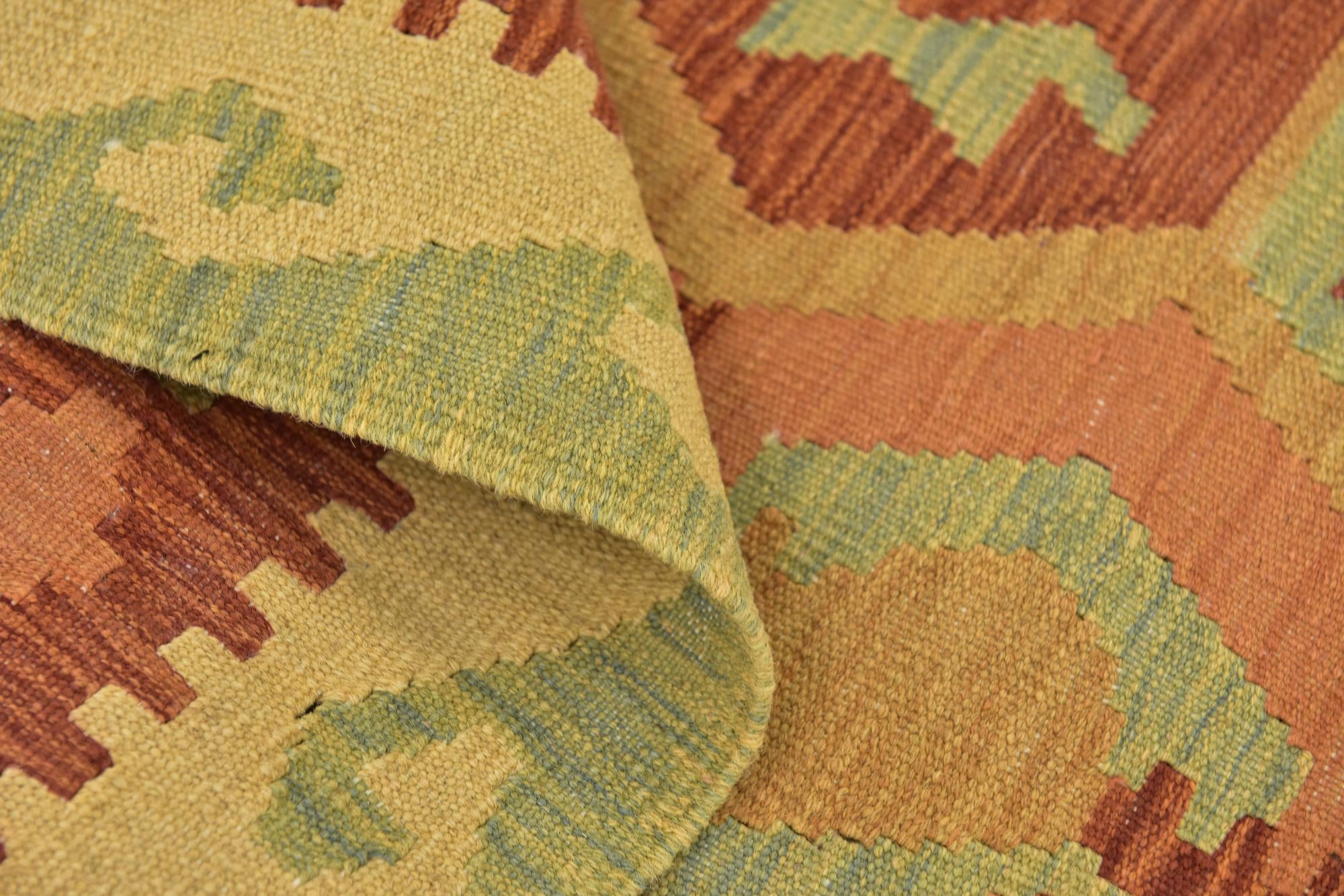 3' 2 x 4' 10 Hand Woven Kilim Waziri Wool Rug