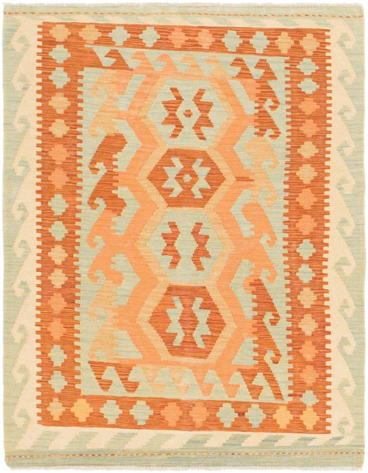 Detail image of 3' 2 x 4' 10 Hand Woven Kilim Waziri Wool Rug