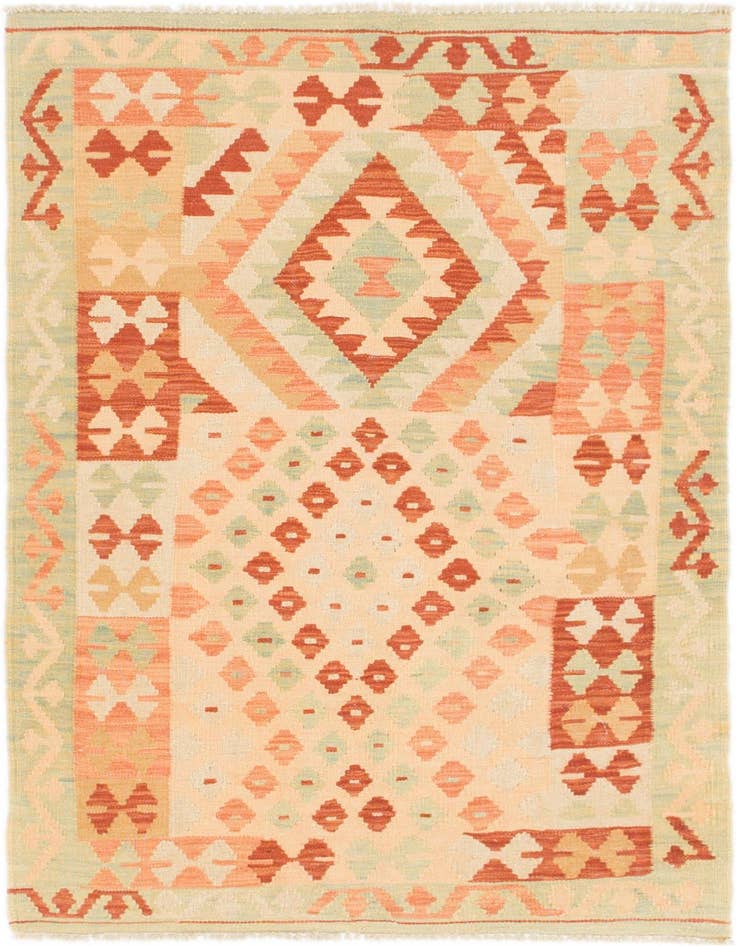 Detail image of 3' 3 x 4' 9 Hand Woven Kilim Waziri Wool Rug