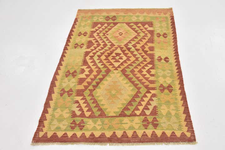 3' x 4' 9 Hand Woven Kilim Waziri Wool Rug