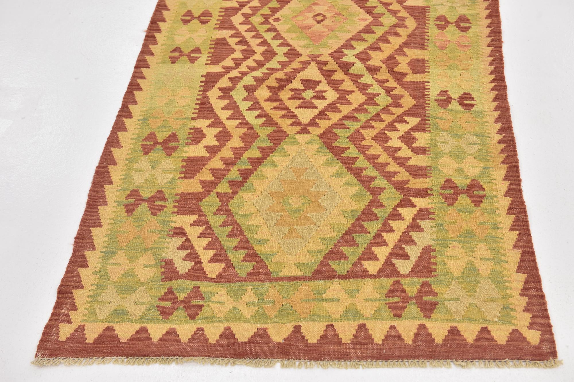 3' x 4' 9 Hand Woven Kilim Waziri Wool Rug