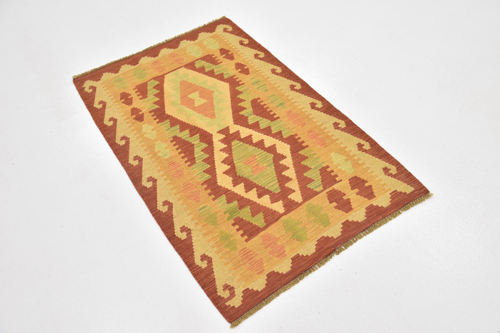 2' 7 x 4' 2 Hand Woven Kilim Waziri Wool Rug