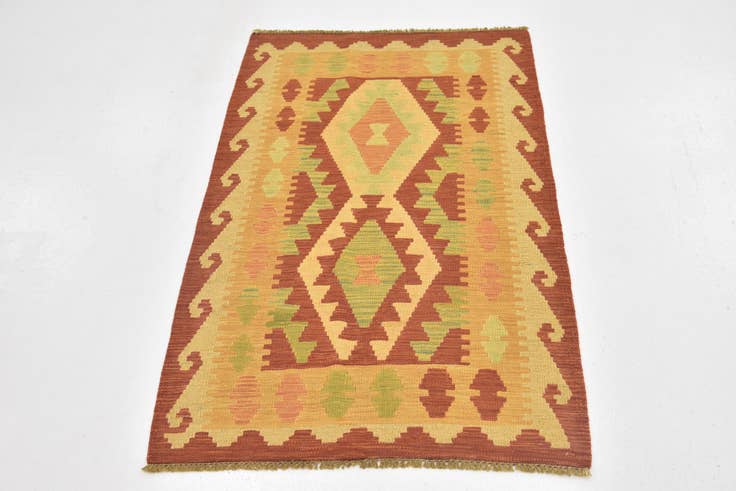 Detail image of 2' 7 x 4' 2 Hand Woven Kilim Waziri Wool Rug