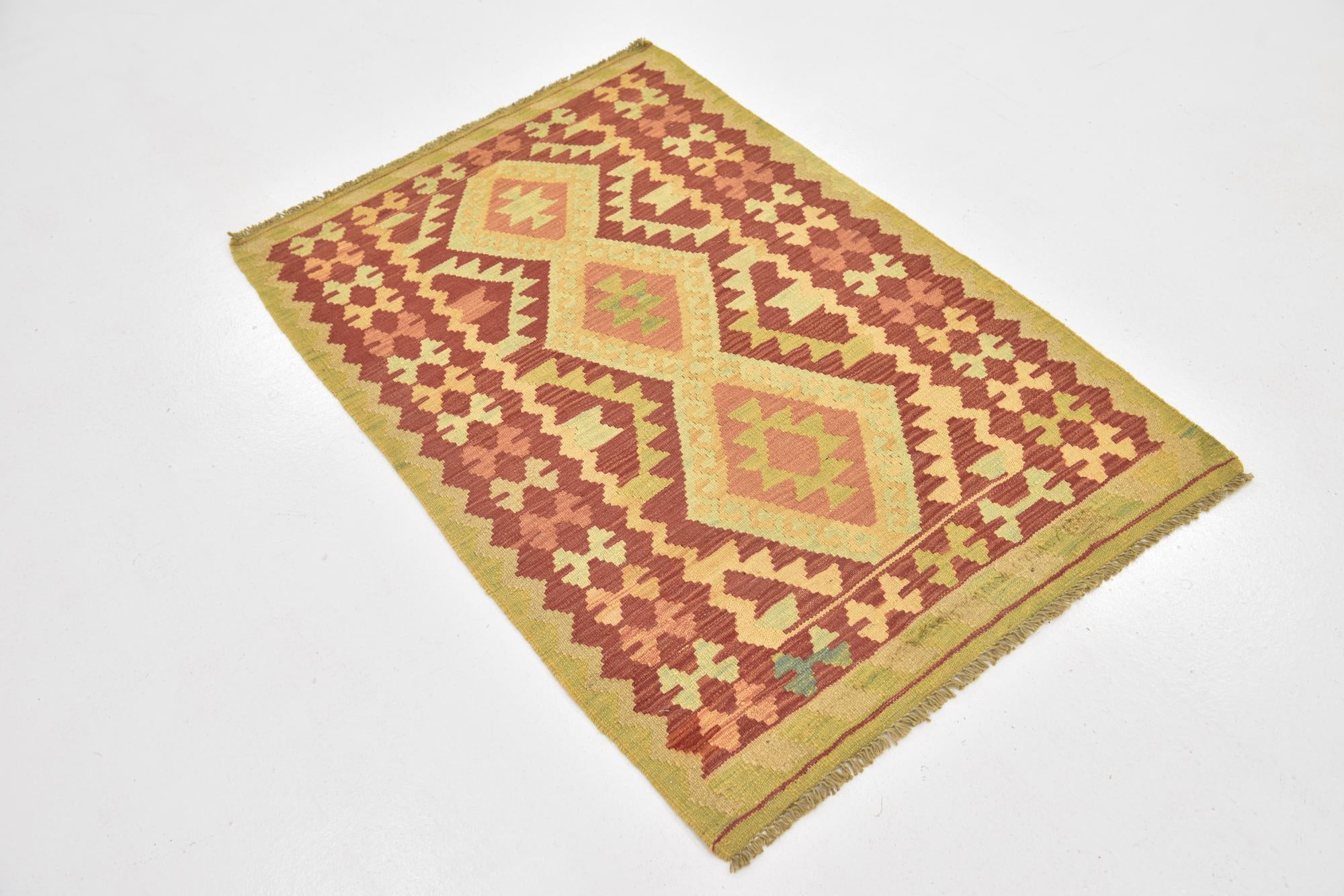 2' 10 x 4' 2 Hand Woven Kilim Waziri Wool Rug