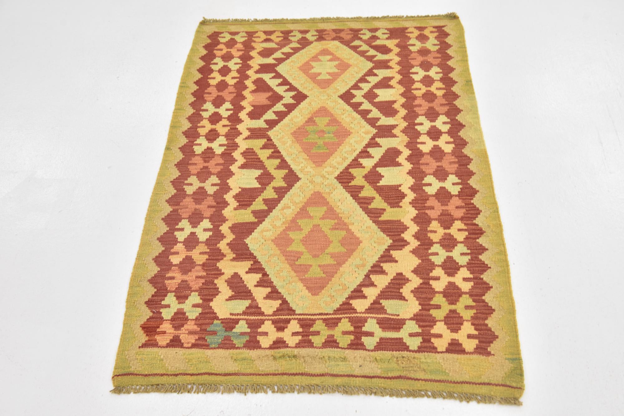2' 10 x 4' 2 Hand Woven Kilim Waziri Wool Rug