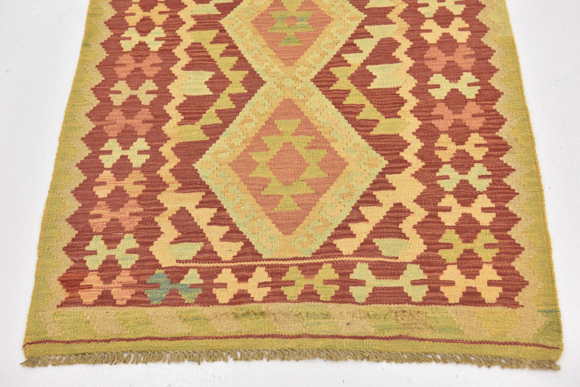 2' 10 x 4' 2 Hand Woven Kilim Waziri Wool Rug