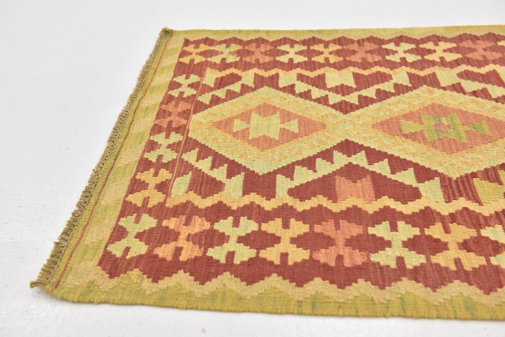 2' 10 x 4' 2 Hand Woven Kilim Waziri Wool Rug