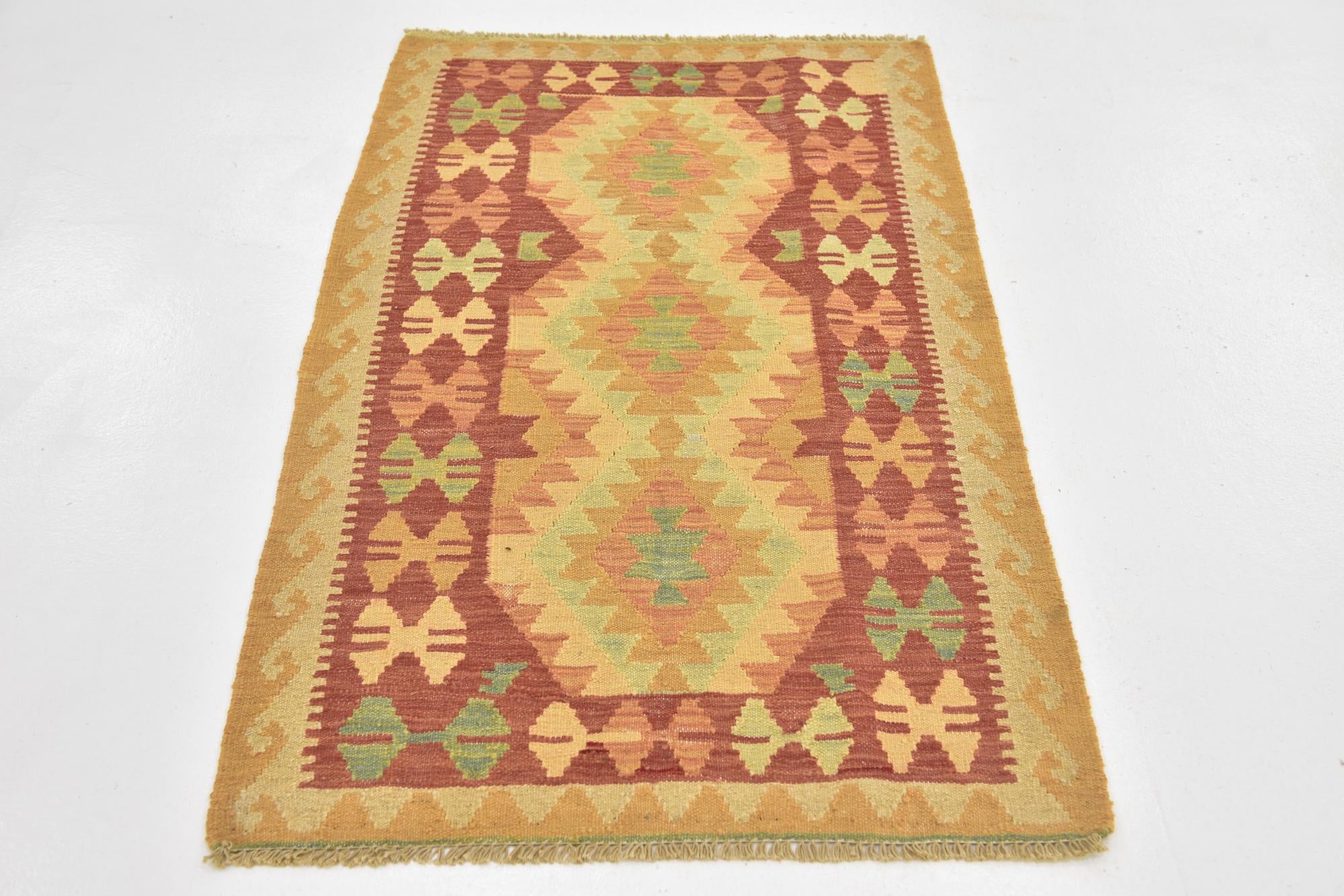 2' 8 x 4' 4 Hand Woven Kilim Waziri Wool Rug