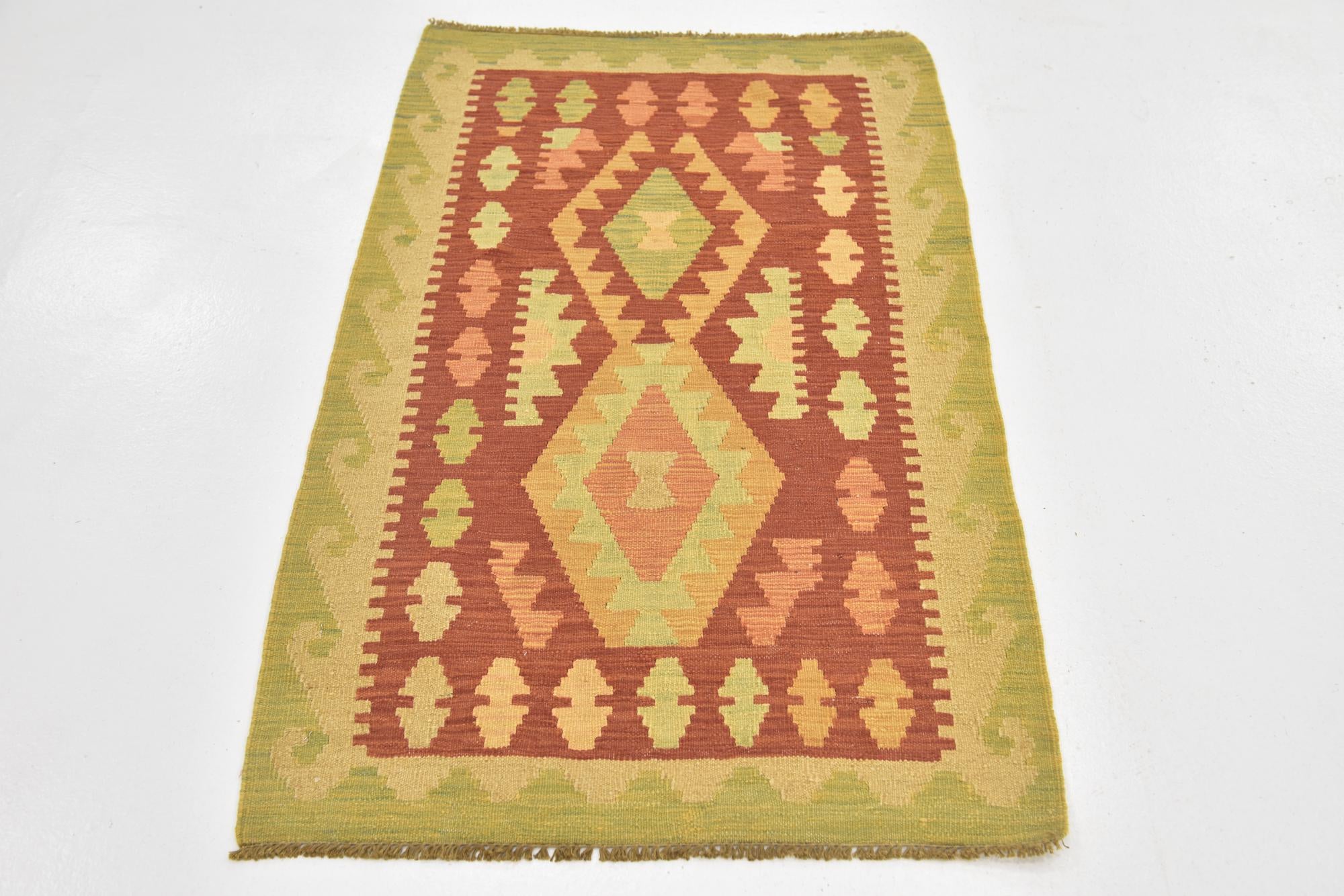 2' 6 x 4' 2 Hand Woven Kilim Waziri Wool Rug