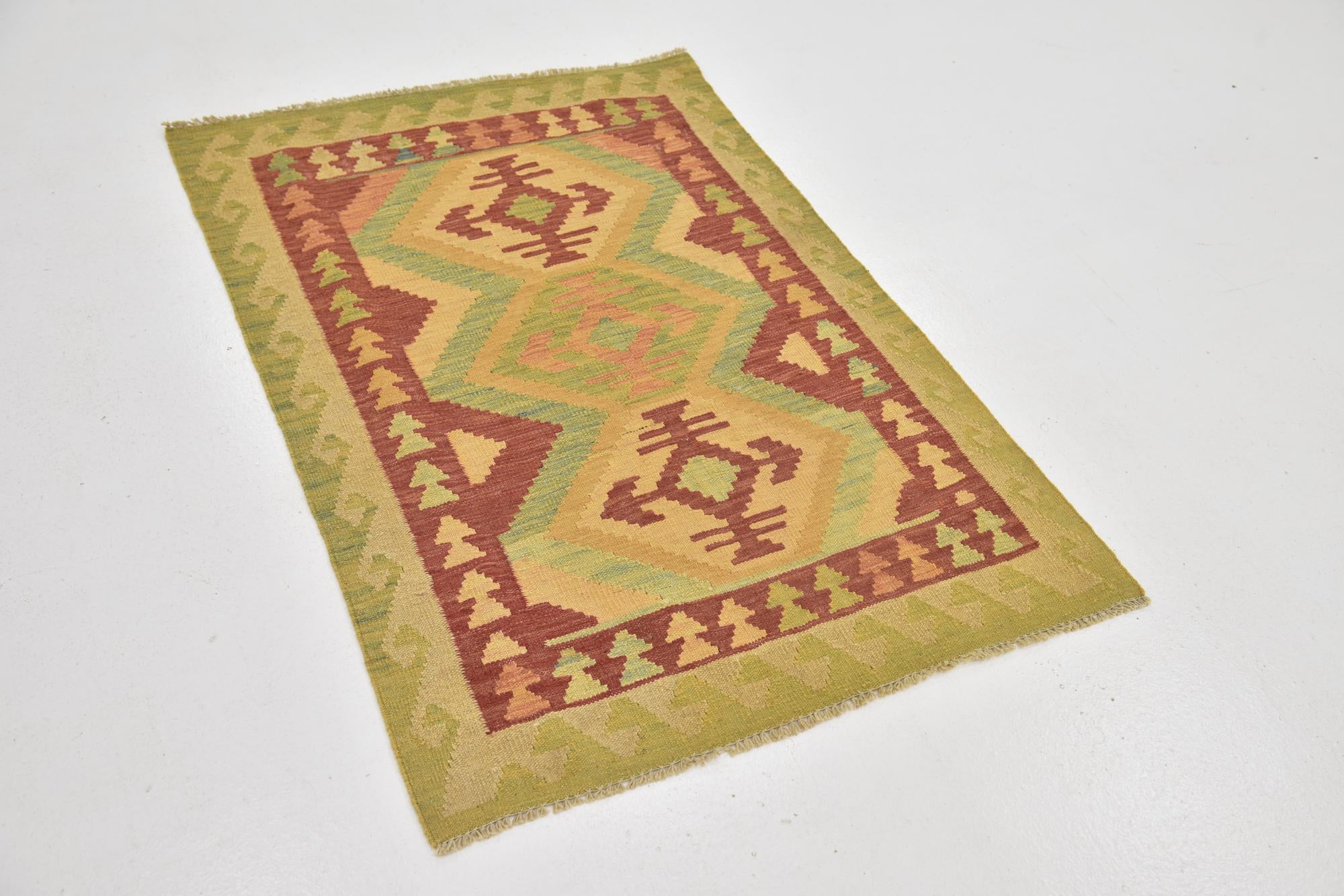 2' 10 x 4' 3 Hand Woven Kilim Waziri Wool Rug
