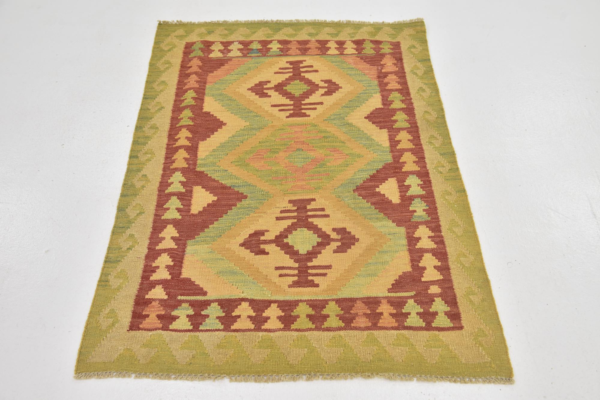 2' 10 x 4' 3 Hand Woven Kilim Waziri Wool Rug