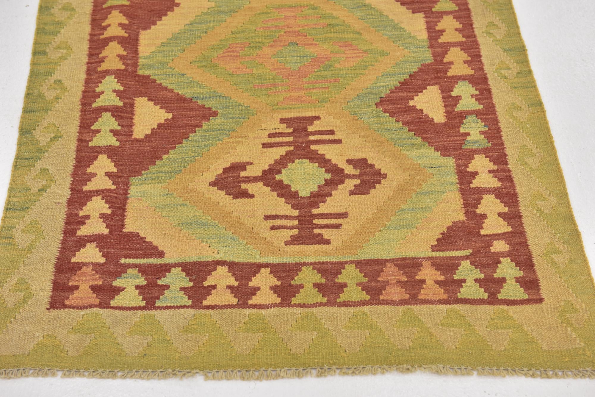 2' 10 x 4' 3 Hand Woven Kilim Waziri Wool Rug