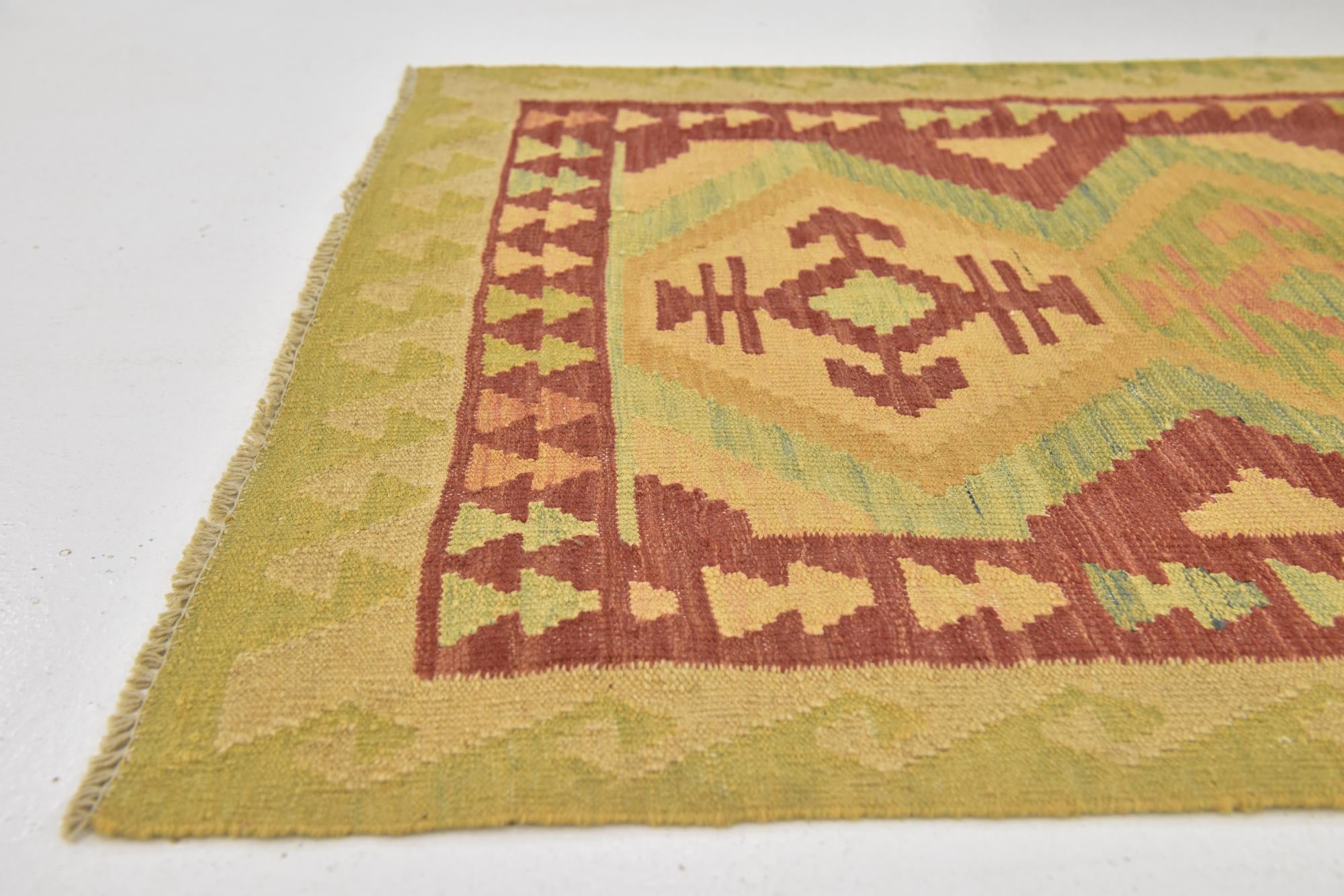 2' 10 x 4' 3 Hand Woven Kilim Waziri Wool Rug