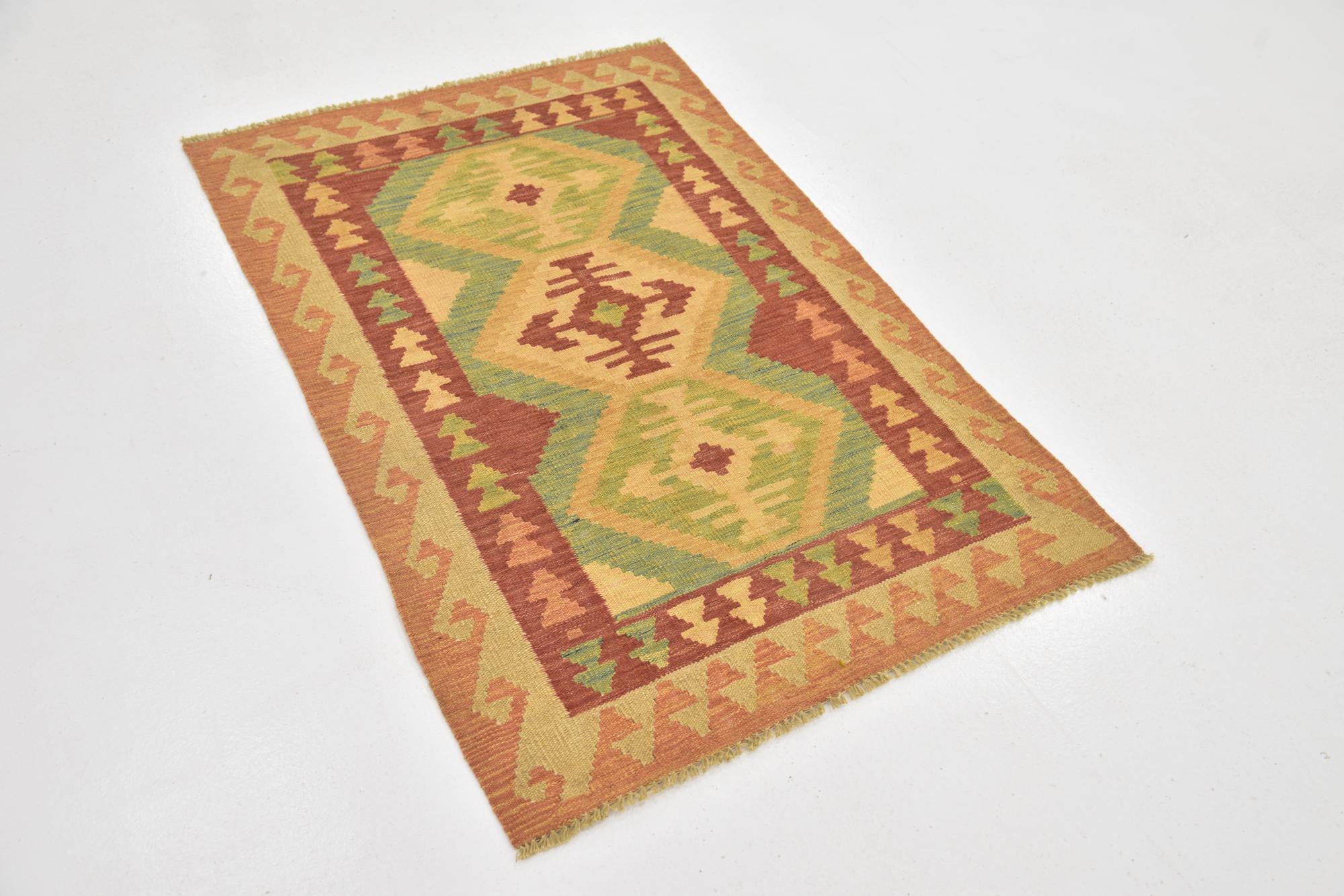 2' 10 x 4' 3 Hand Woven Kilim Waziri Wool Rug