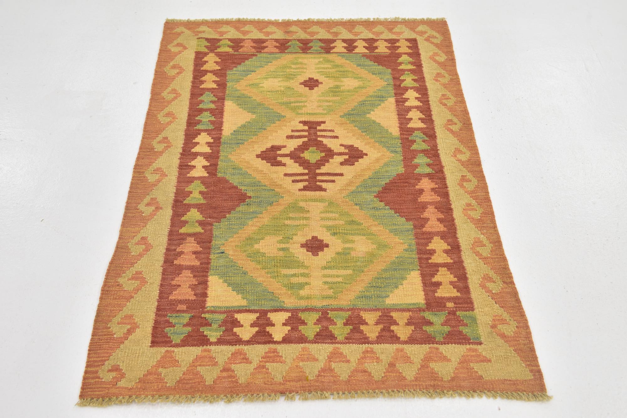 2' 10 x 4' 3 Hand Woven Kilim Waziri Wool Rug