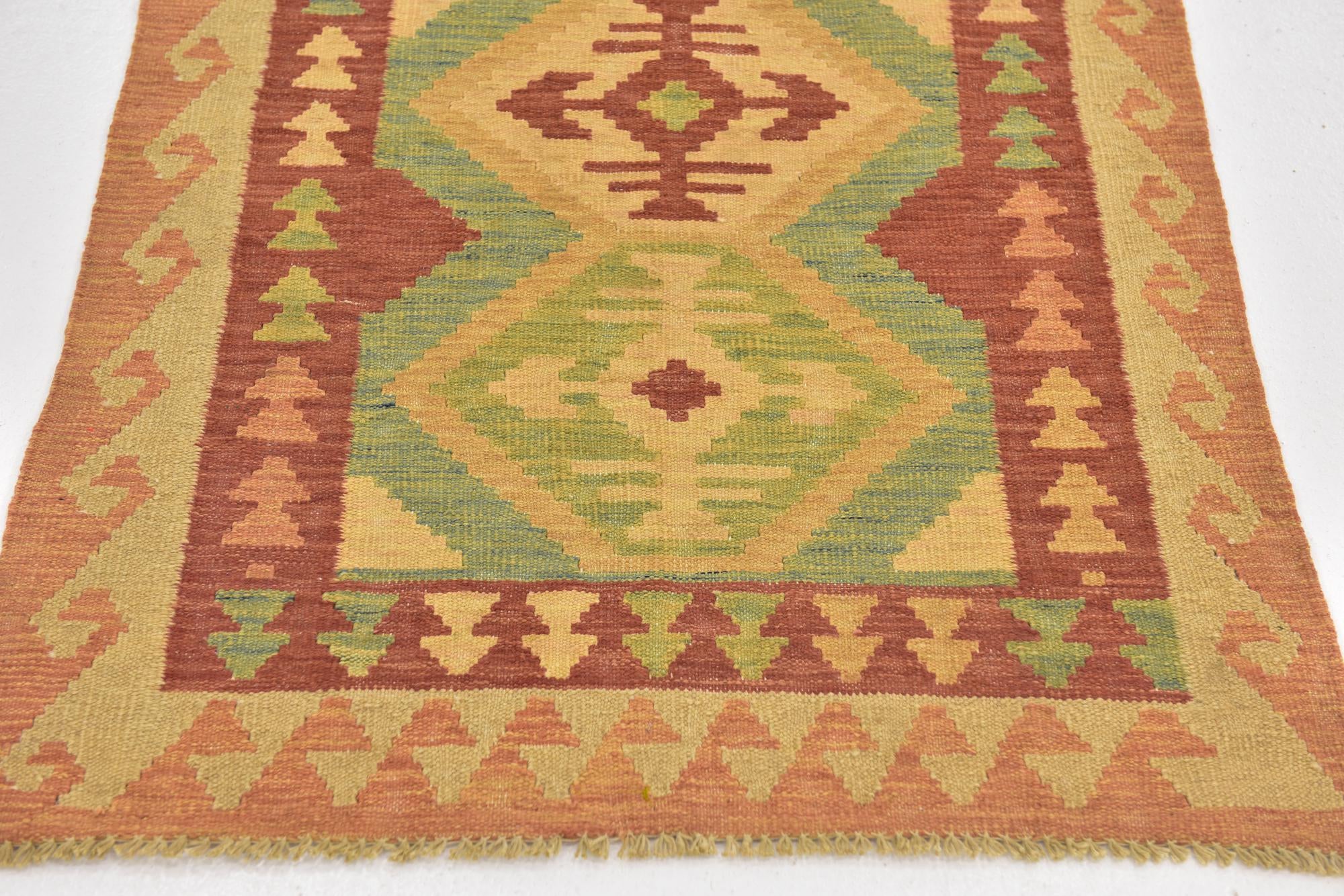 2' 10 x 4' 3 Hand Woven Kilim Waziri Wool Rug