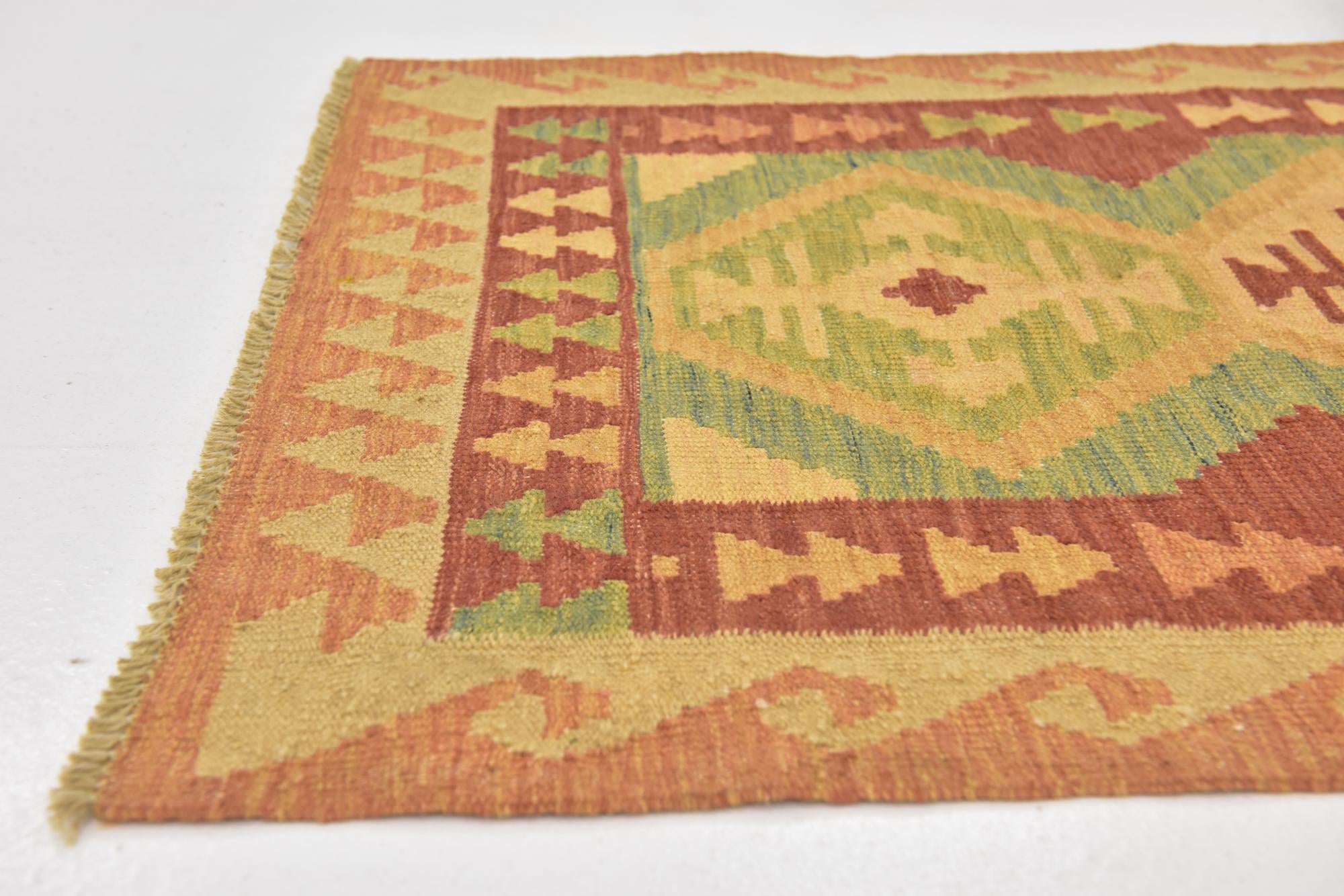 2' 10 x 4' 3 Hand Woven Kilim Waziri Wool Rug