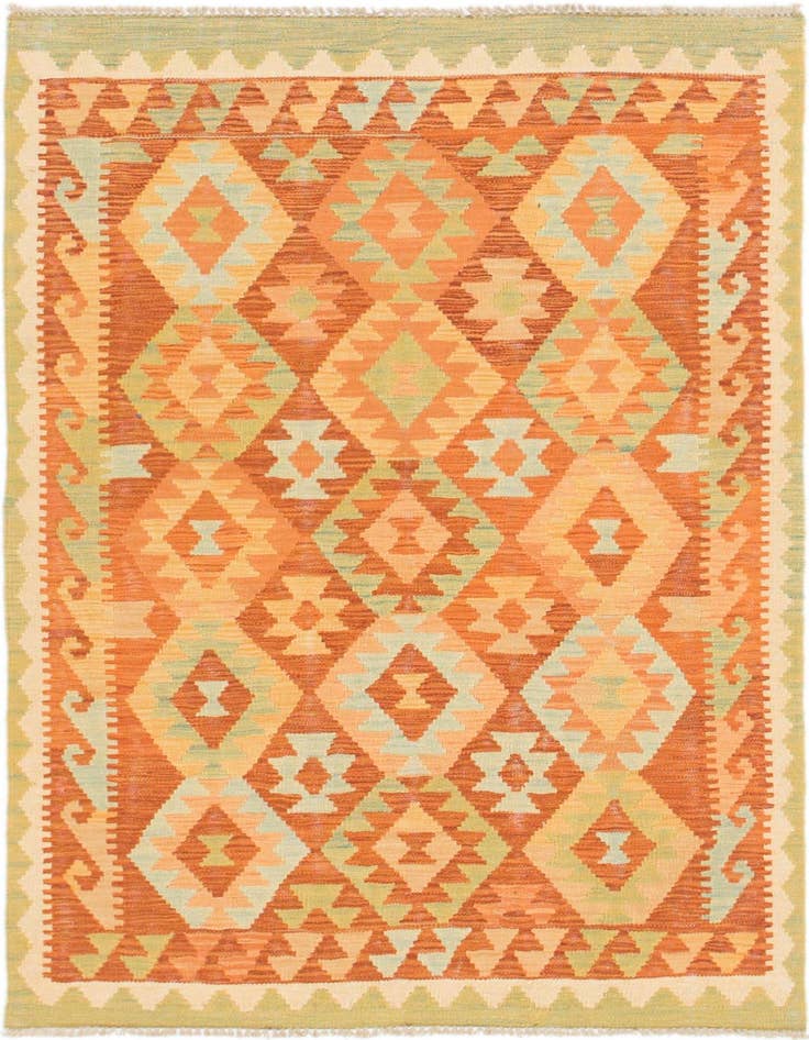 Detail image of 3' 2 x 4' 10 Hand Woven Kilim Waziri Wool Rug
